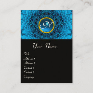 CARTE DE VISITE PÉTALES DE FLEUR DE DAHLIA BLEU SAPPHIRE MONOGRAMM