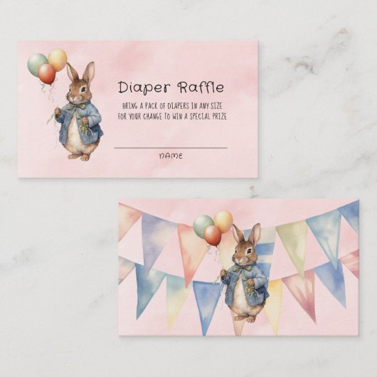 Carte De Visite Peter Rabbit Aquarelle Bébé Fille Déchets Raffle (Devant / Derrière)