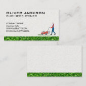 Carte De Visite Petit gars de tondeuse à gazon coupant l'herbe | G (Devant / Derrière)