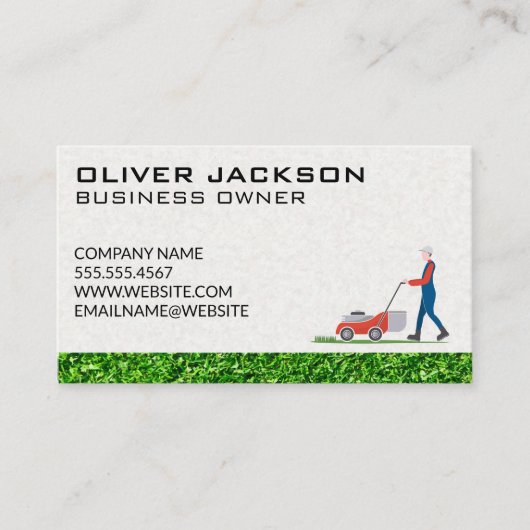 Carte De Visite Petit gars de tondeuse à gazon coupant l'herbe | G (Devant)