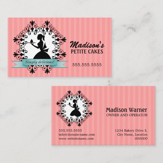 Carte De Visite Petit gâteau élégant de silhouette (Devant / Derrière)