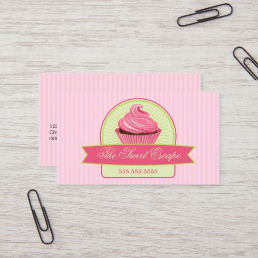 Carte De Visite Petit gâteau rose de dessert (Devant/Arrière en situation)