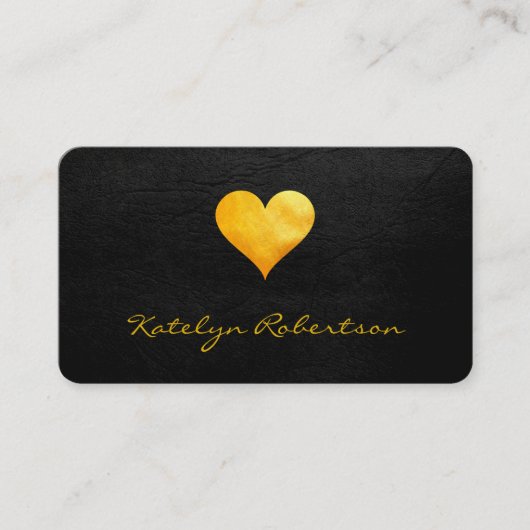Carte De Visite Petit Luxe Gold Heart Chic Black Texture (Devant)