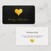 Carte De Visite Petit Luxe Gold Heart Chic Black Texture (Devant / Derrière)