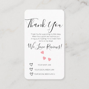 Carte De Visite Petit Magasin de Remerciement pour un Avis sur les