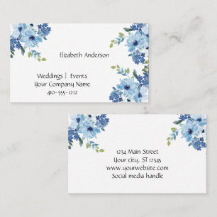 Carte De Visite Petite Entreprise Féminine Aquarelle Florale Bleue