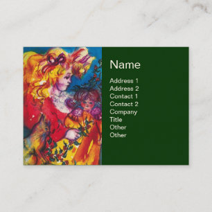 Carte De Visite PETITE FILLE, CHAT ET JOLIE DOLL Rouge Vert