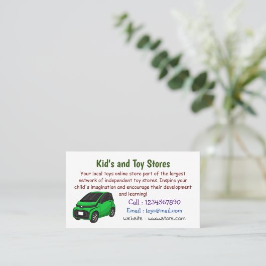 Carte De Visite Petite voiture verte mignonne de taille micro (Debout devant)