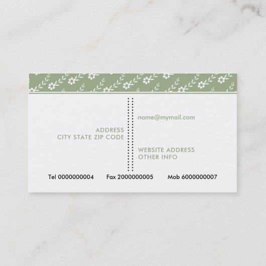 Carte De Visite Petites fleurs blanches sauge vert motif (Dos)