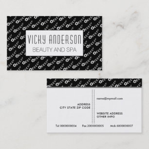 Carte De Visite Petites fleurs blanches sur motif floral noir