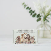 Carte De Visite PetSitter chiens assis fleurs vétérinaires rétro (Debout devant)