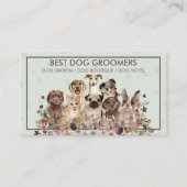 Carte De Visite PetSitter chiens assis fleurs vétérinaires rétro (Devant)