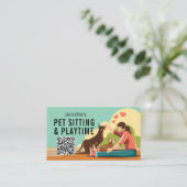 Carte De Visite Petsitting & Playtime avec code QR Chien (Debout devant)