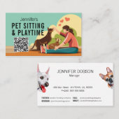Carte De Visite Petsitting & Playtime avec code QR Chien (Devant / Derrière)