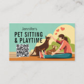 Carte De Visite Petsitting & Playtime avec code QR Chien (Devant)