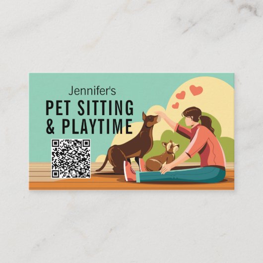 Carte De Visite Petsitting & Playtime avec code QR Chien (Devant)