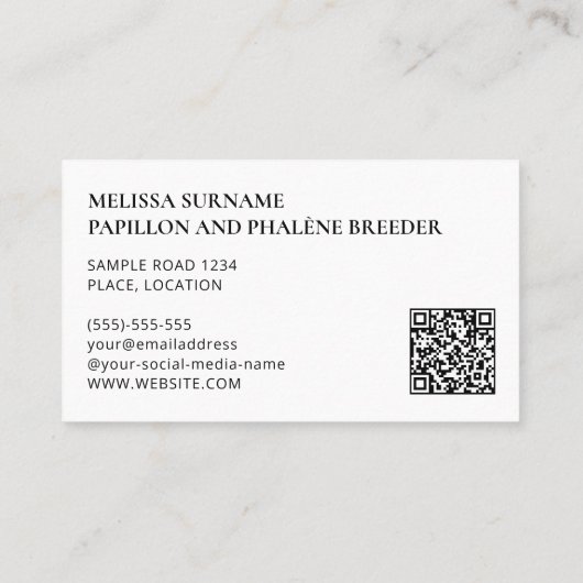 Carte De Visite Phalène Avec Détails Noir Chien Kennel Et Éleveur (Dos)