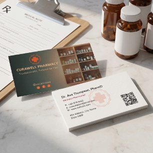 Carte De Visite Pharmacie Indépendante Minimaliste Rouge Foncé
