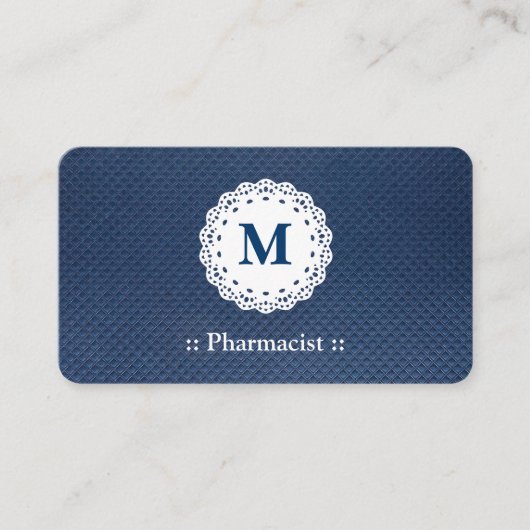 Carte De Visite Pharmacien Lace Monogram Motif bleu (Devant)