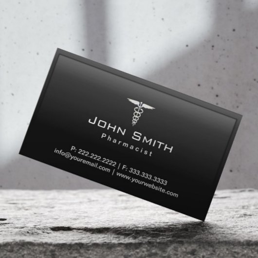 Carte De Visite Pharmaciste Caduceus Logo Professionnel Dark