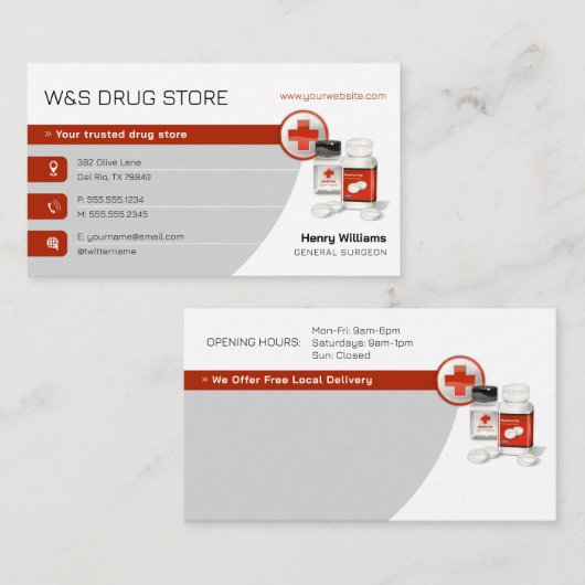 Carte De Visite Pharmacy | Drug Store (Devant / Derrière)