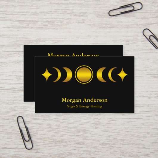 Carte De Visite Phase Abstraite Lune Or Spirituelle Energie Heiler (Devant/Arrière en situation)
