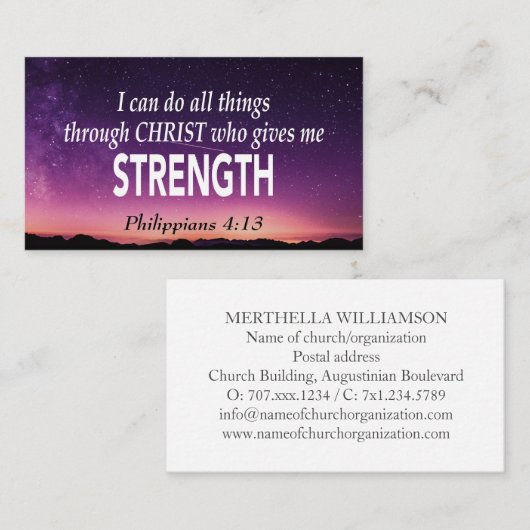 Carte De Visite Philippiens 4:13 | JE PEUX FAIRE TOUTES LES CHOSES (Devant / Derrière)