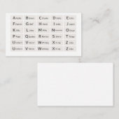 Carte De Visite Phonetic Alphabet Quick Reference Card, At-a-Glanc (Devant / Derrière)