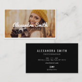 Carte De Visite photo à la mode encadrée de photos en texte blanc (Devant / Derrière)