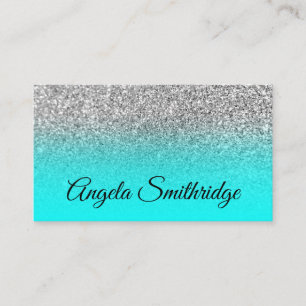 Carte De Visite Photo Aqua Ombre Pailleté Argent