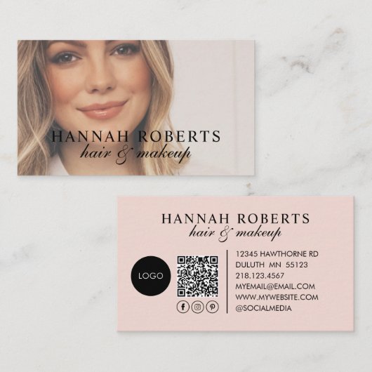 Carte de visite photo avec code QR et logo en écri (Devant / Derrière)