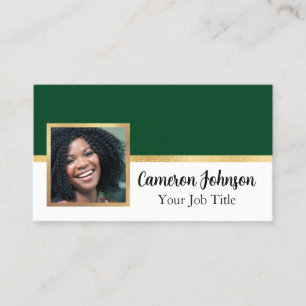 Carte De Visite Photo avec écriture élégante et or sur fond vert f