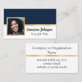Carte De Visite Photo avec Elegant Script et Gold sur Navy Blue (Devant / Derrière)