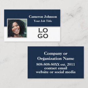 Carte De Visite Photo avec logo personnalisé sur fond bleu marine