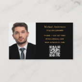 Carte De Visite Photo black gold skyline real estate QR code (Dos)