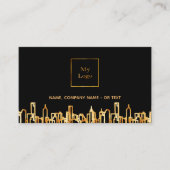 Carte De Visite Photo black gold skyline real estate QR code (Devant)