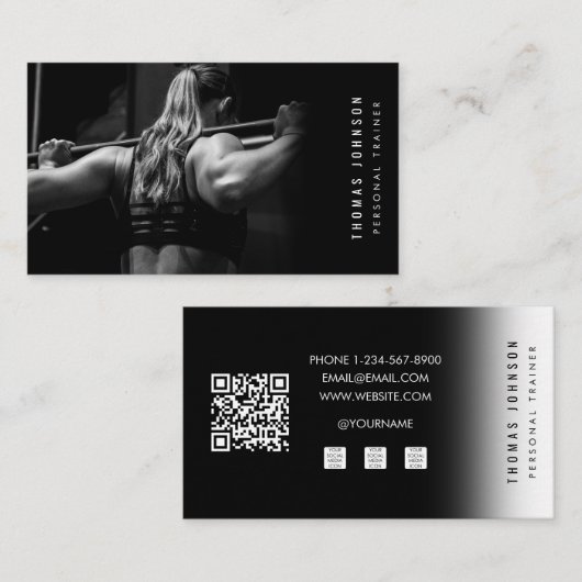 Carte De Visite Photo Black White Personal Trainer Fitness Photo (Devant / Derrière)