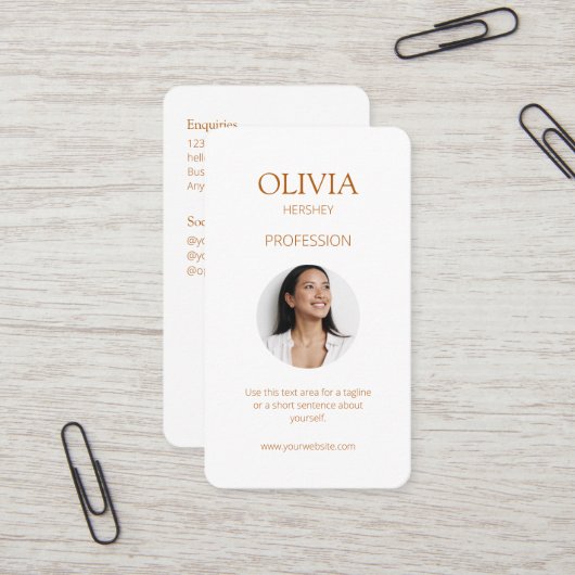 Carte De Visite Photo blanche / ocre Code QR social (Devant/Arrière en situation)