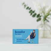 Carte de visite photo bleu Stylist avec code QR (Debout devant)