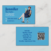 Carte de visite photo bleu Stylist avec code QR (Devant / Derrière)