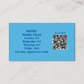 Carte de visite photo bleu Stylist avec code QR (Dos)