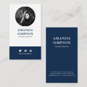 Carte De Visite Photo bleue de la marine professionnelle moderne (Devant / Derrière)