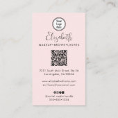 Carte De Visite Photo Blush Pink Script Black Logo QR Code Makeup (Dos)