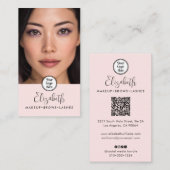 Carte De Visite Photo Blush Pink Script Black Logo QR Code Makeup (Devant / Derrière)