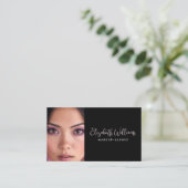 Carte De Visite Photo Blush Pink Script Black QR Code Makeup Chic (Debout devant)