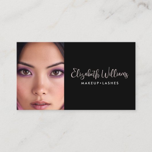 Carte De Visite Photo Blush Pink Script Black QR Code Makeup Chic (Devant)