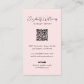 Carte De Visite Photo Blush Pink Script Black Social Icon QR Code (Dos)