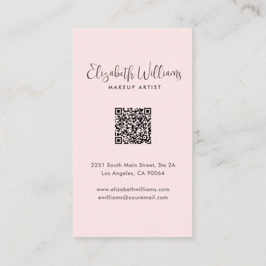 Carte De Visite Photo Blush Pink Script Social Icon QR Code Makeup (Dos)