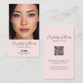 Carte De Visite Photo Blush Pink Script Social Icon QR Code Makeup (Devant / Derrière)