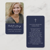 Carte De Visite Photo Célébration de la vie funéraire Prière bleue (Devant / Derrière)